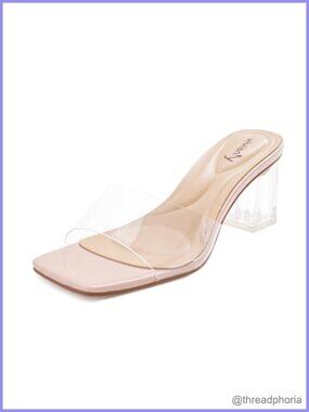 Clear Block Heel Sandals Square Toe Slip On Heels for Women